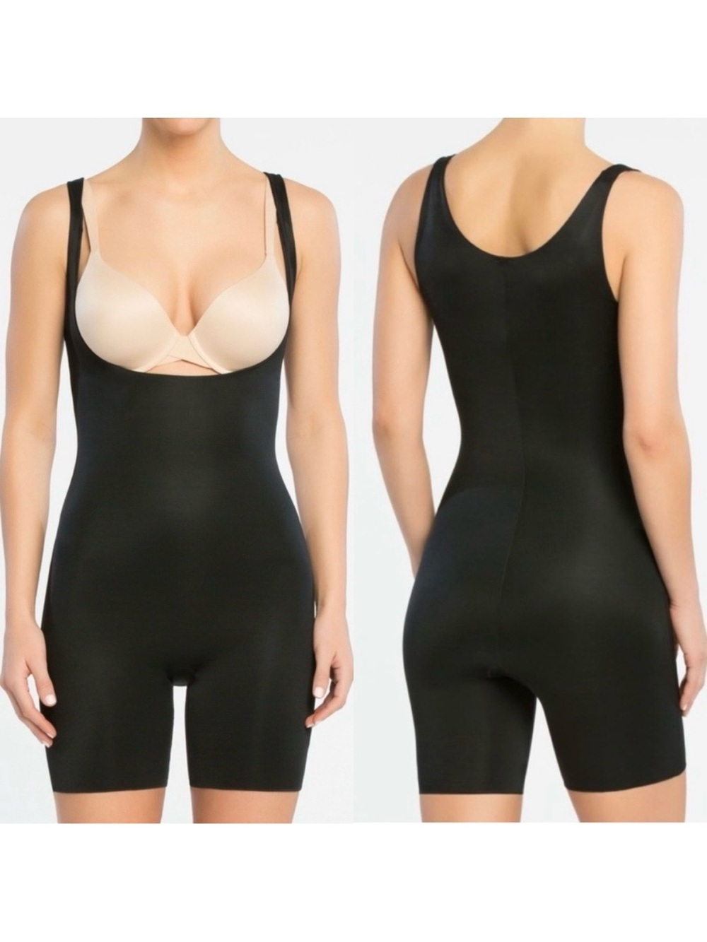 SPANX Plus Size Power Conceal-Her Open-Bust Mid-Thigh Bodysuit Very Black